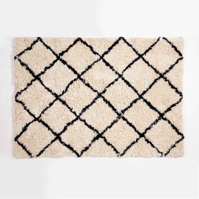Tahira Berber Diamond Shaggy Rug in Cream White