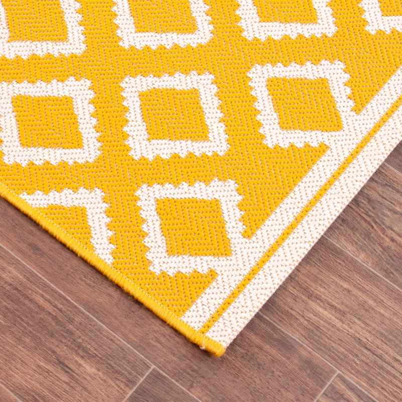 Terrace Diamond Modern Geometric Indoor Outdoor Rugs in Gold Yellow