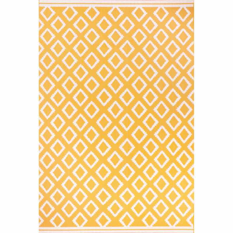 Terrace Diamond Modern Geometric Indoor Outdoor Rugs in Gold Yellow