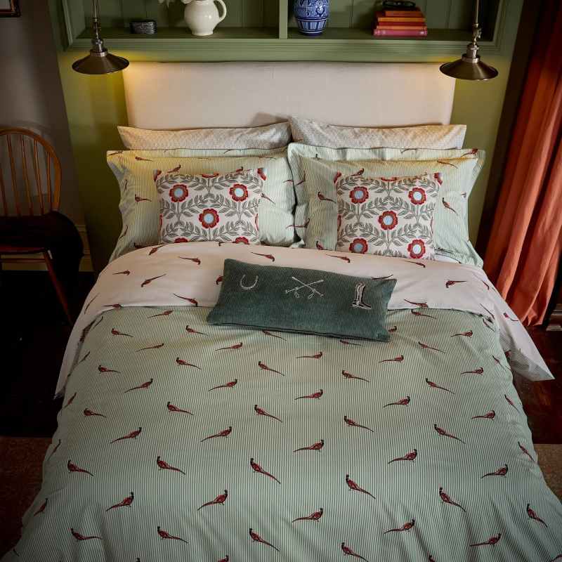 The Pheasant Stripe Cotton Bedding by Joules in Khaki Green