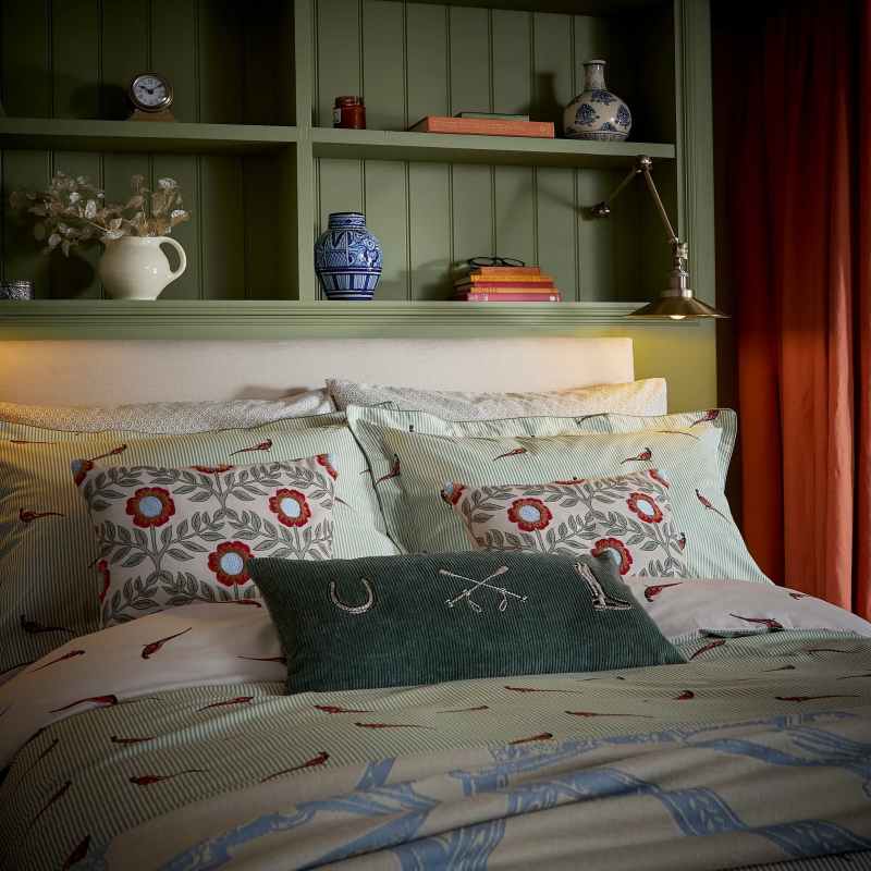 The Pheasant Stripe Cotton Bedding by Joules in Khaki Green