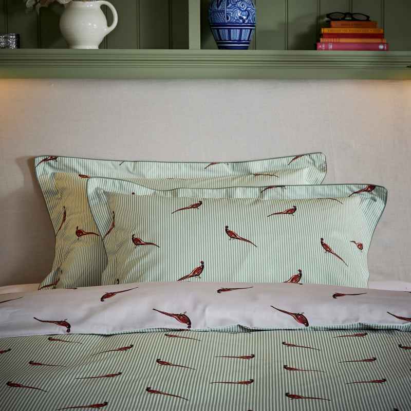 The Pheasant Stripe Cotton Bedding by Joules in Khaki Green