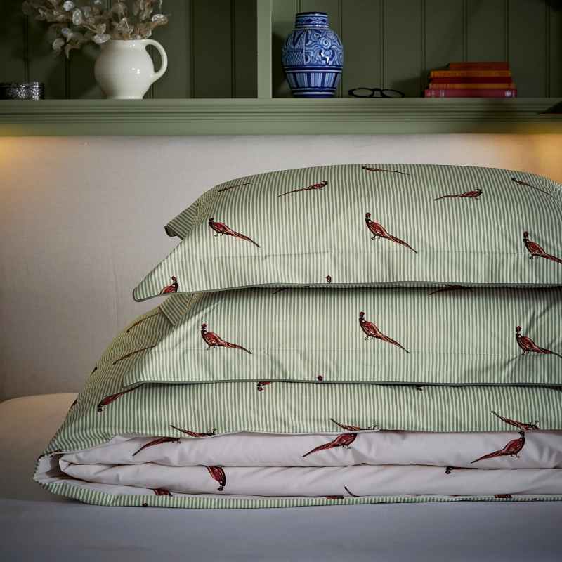 The Pheasant Stripe Cotton Bedding by Joules in Khaki Green