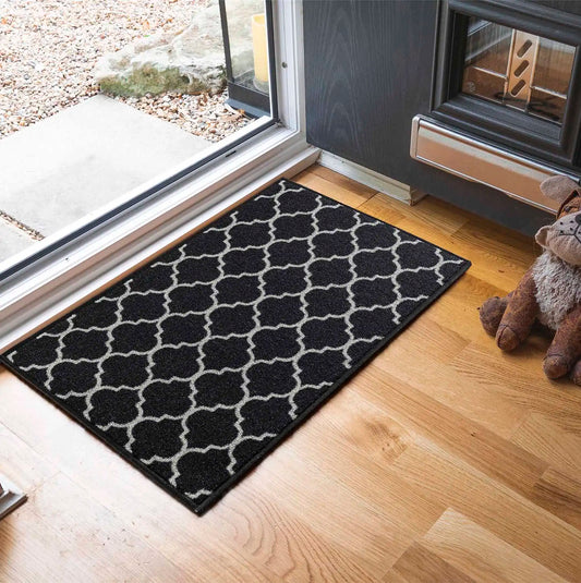 Washable Gel-Back Havana Trellis Black Rug