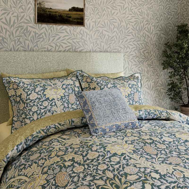 Trent Floral Cushion by Morris & Co in River Wandle Blue