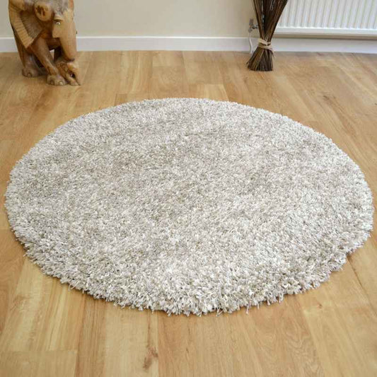 Twilight Speckled Shaggy Circle Rugs 39001 2211 in White Linen