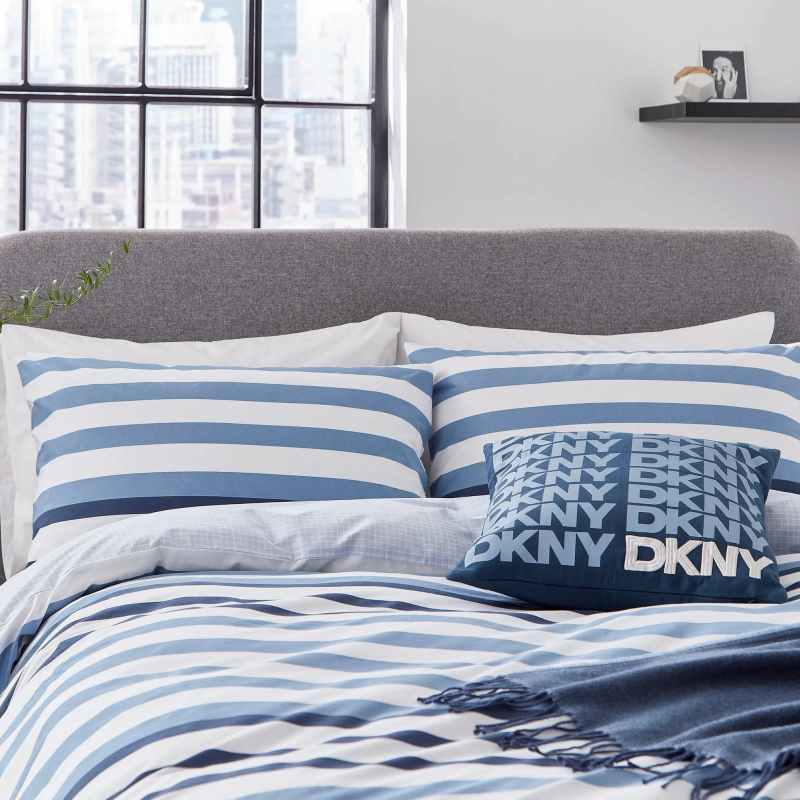 Urban Stripe Cotton Bedding and Pillowcase by DKNY in Blue
