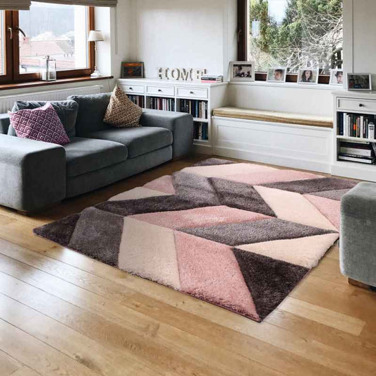 Blazon Geometric Rugs in Blush Pink