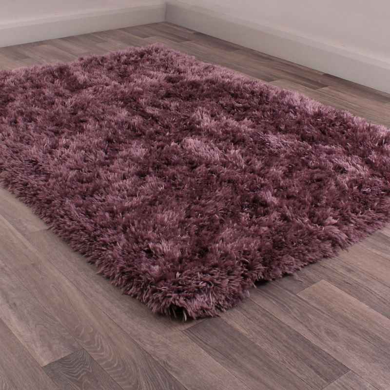 Flossy Plain Shaggy Rugs in Heather Purple
