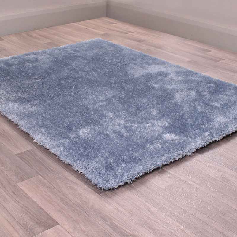 Indigo Plain Shaggy Rugs in Blue