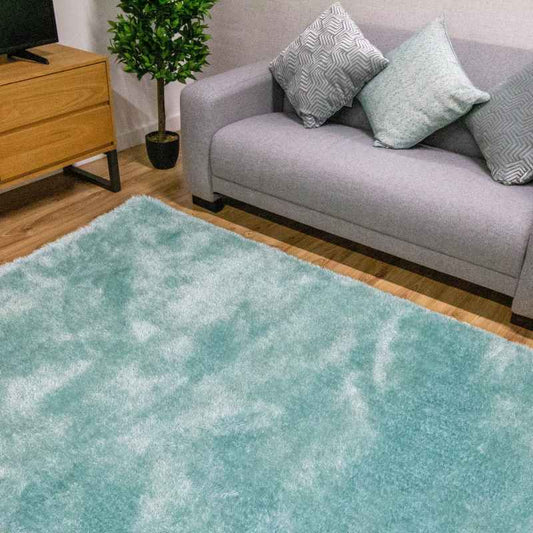 Indigo Plain Shaggy Rugs in Duck Egg