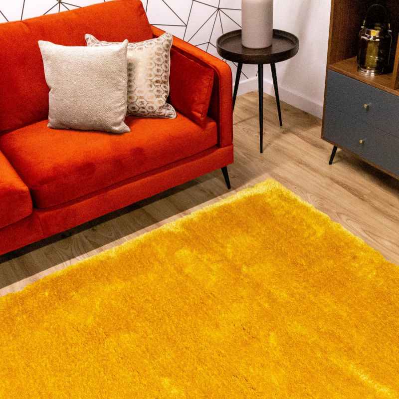 Indigo Plain Shaggy Rugs in Ochre