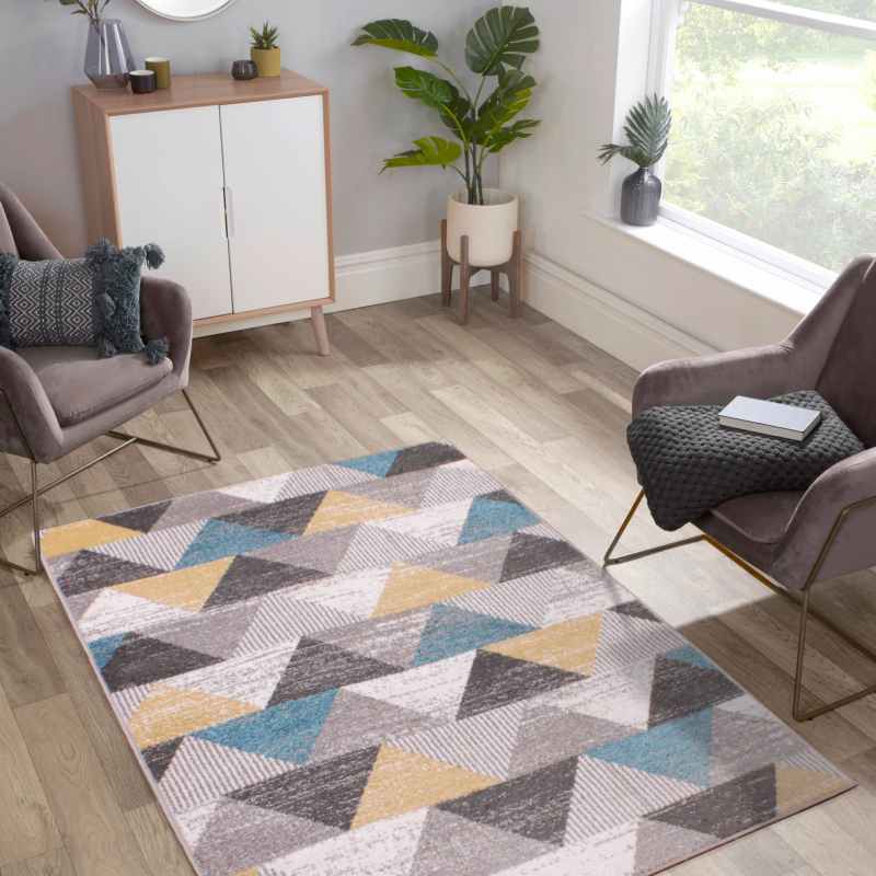 Spirit Triangle Modern Geometric Rugs in Ochre Teal