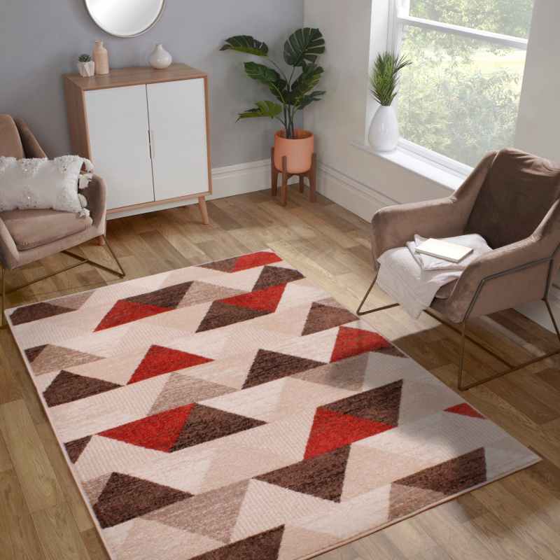 Spirit Triangle Modern Geometric Rugs in Ochre Terracotta