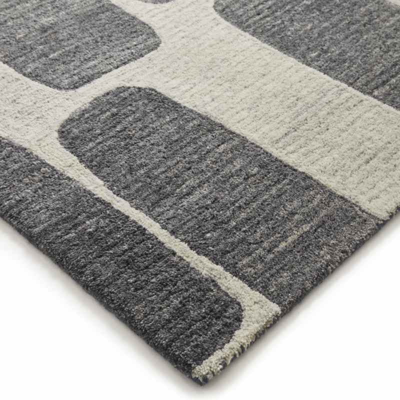 Vista Retro Geometric Wool Rugs in Cream Charcoal Grey
