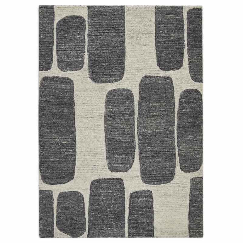 Vista Retro Geometric Wool Rugs in Cream Charcoal Grey