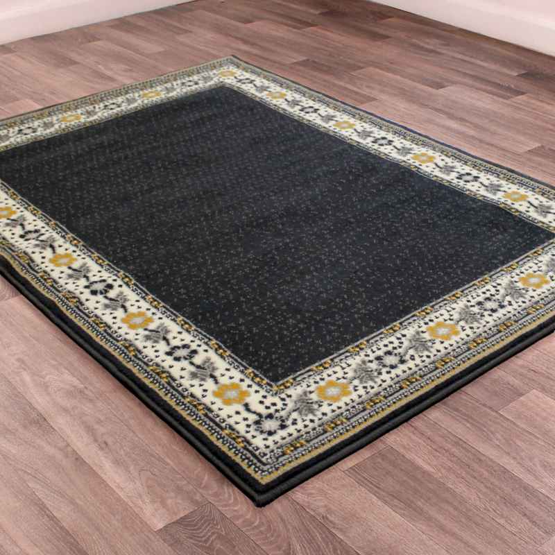 Valencia Plain Bordered Rugs in Grey Mustard