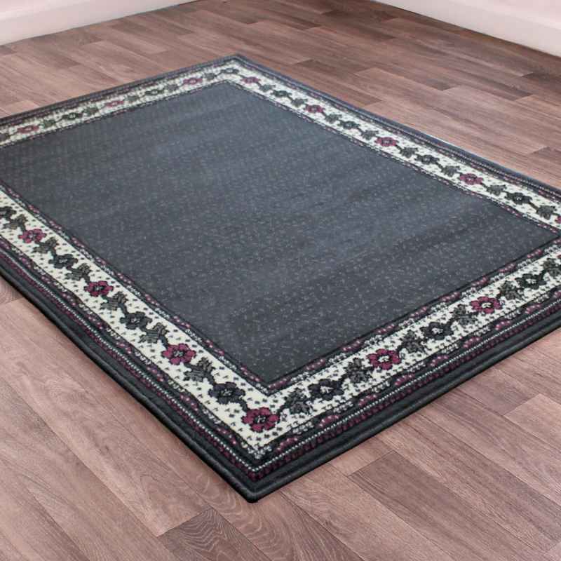 Valencia Plain Bordered Rugs in Grey Purple