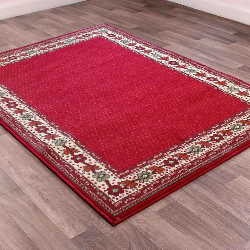 Valencia Plain Bordered Rugs in Red