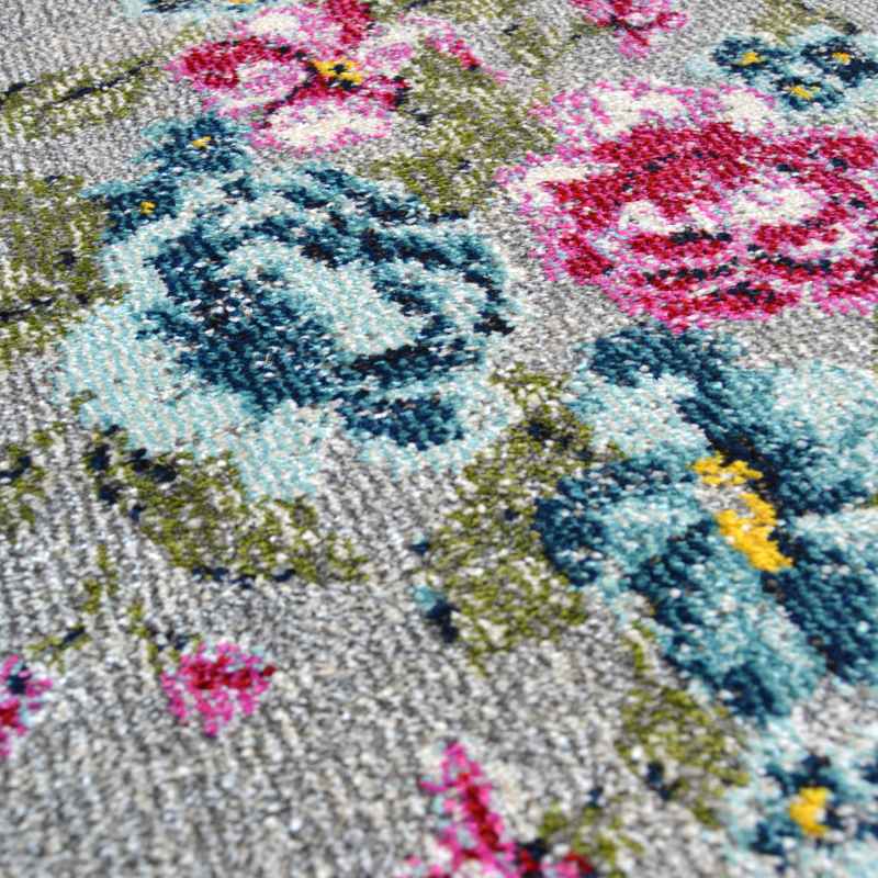 Villa Vintage Floral Border Modern Rugs in Multi