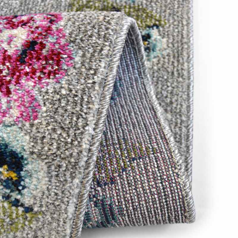 Villa Vintage Floral Border Modern Rugs in Multi