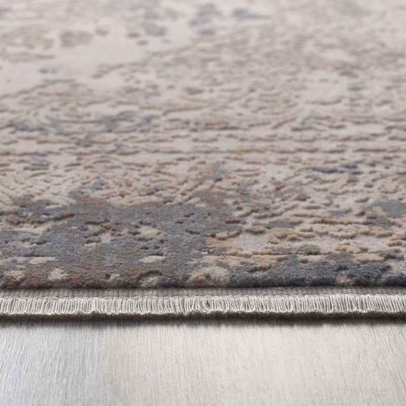 Vintage Medallion Modern Fringe Rug in Blue Grey