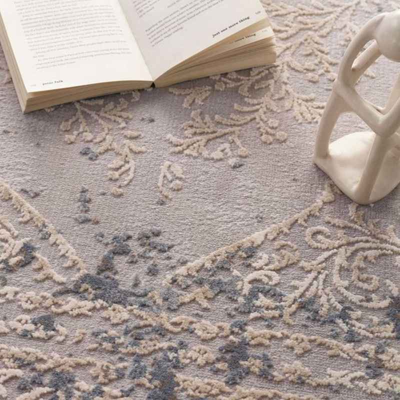 Vintage Medallion Modern Fringe Rug in Blue Grey