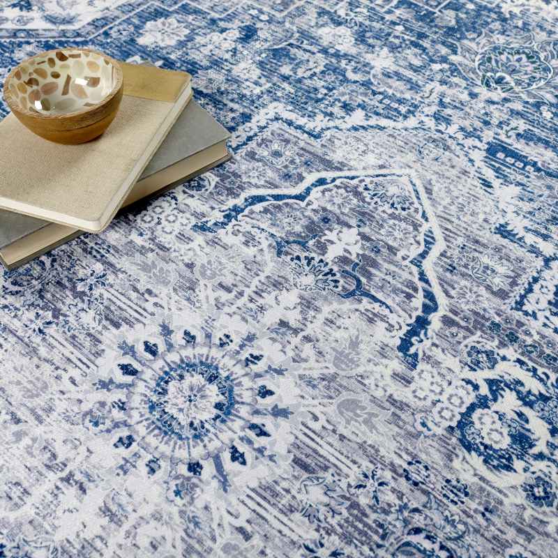 Origins Washable Garda Traditional Runner Rug in Blue