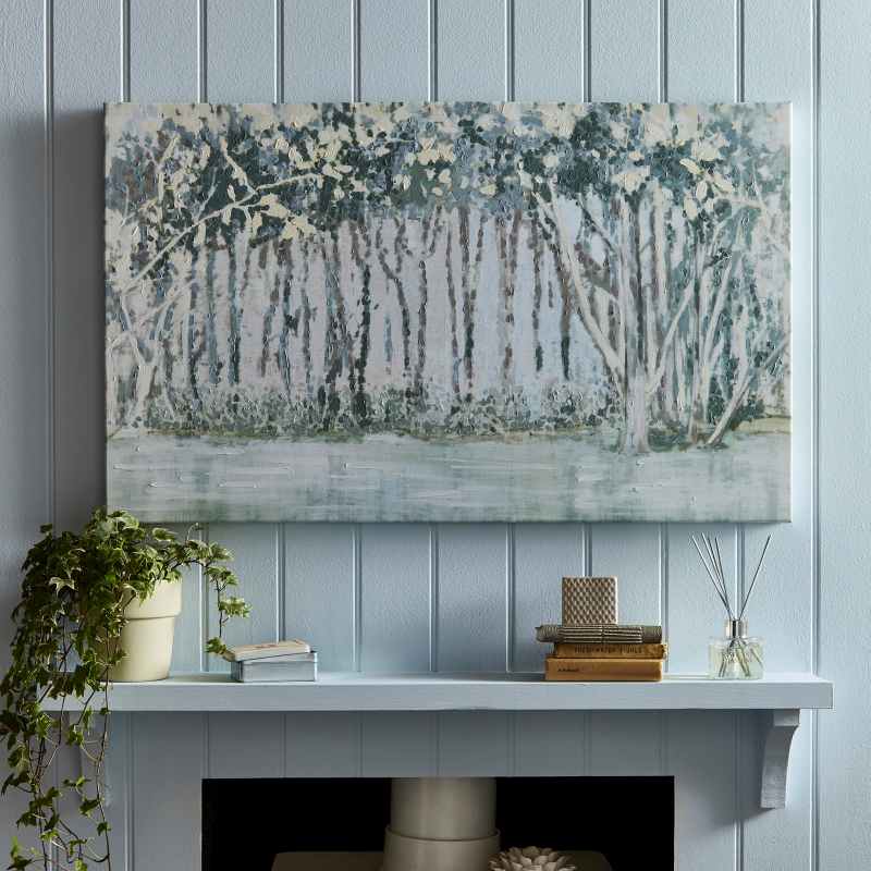 Woodland Walk Hand Painted Canvas 115037 by Laura Ashley in Pale Seaspray Blue