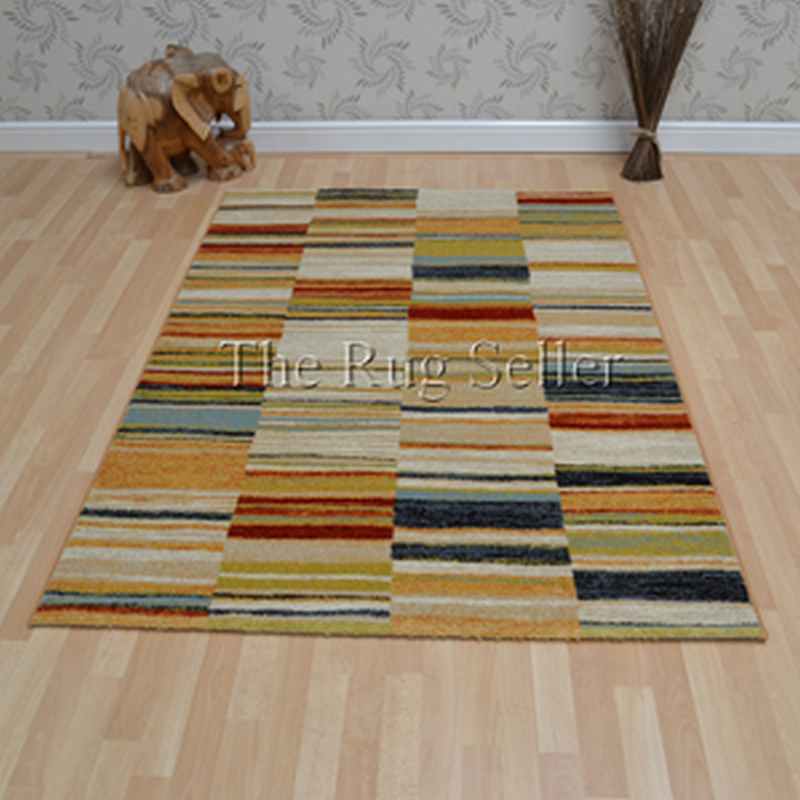 Woodstock Striped Block Rugs 32303 6372 in Beige Multi