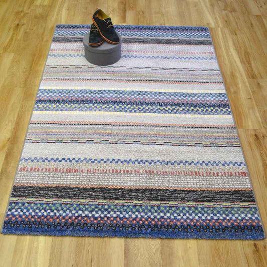 Woodstock Boho Stripe Rugs 32932 6354 in Blue Multi