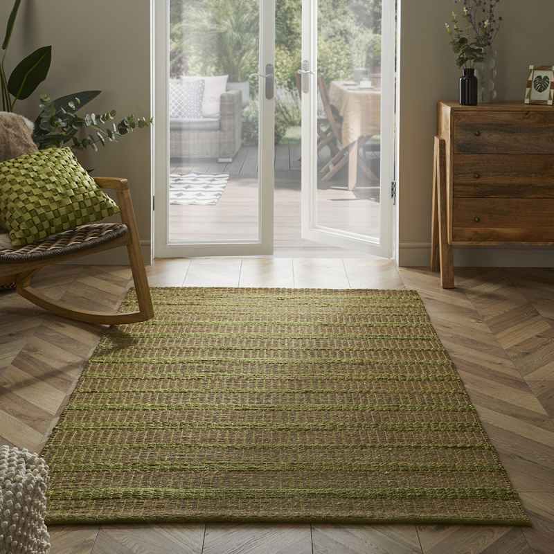 Ancoats Jute Modern Pitloom Rug in Seagrass Green