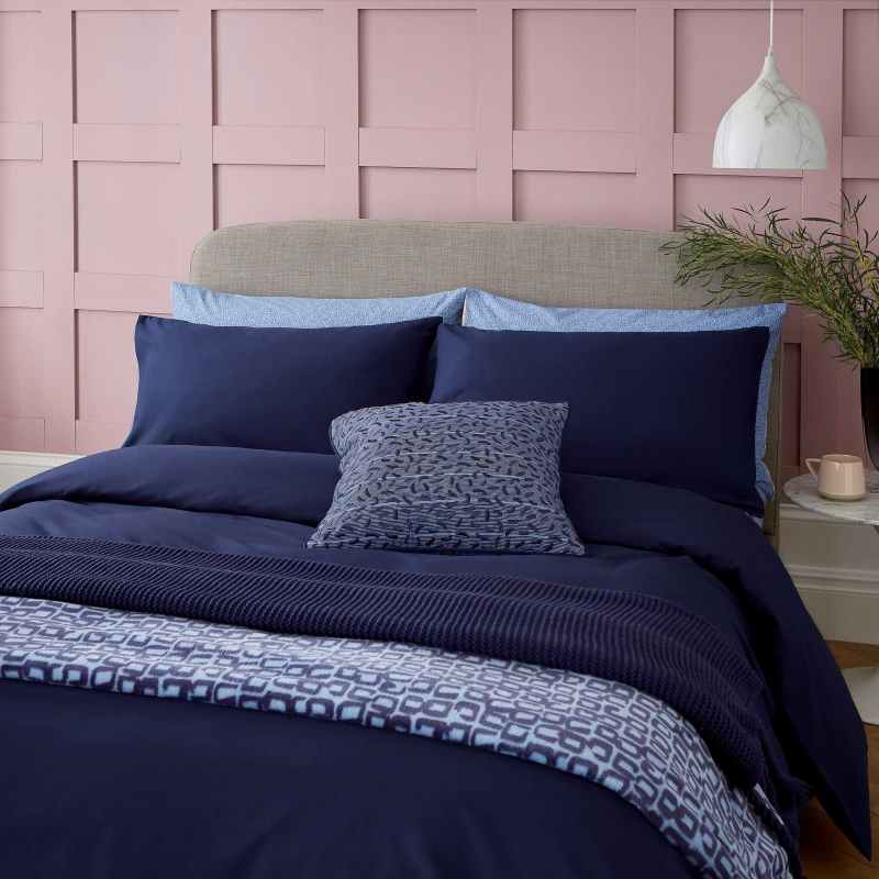 Aster Plain Bedding Duvet Cover and Pillowcase by Helena Springfield in Navy Blue
