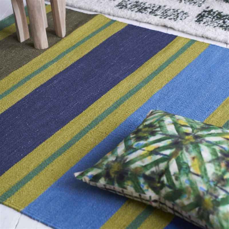 Benares Wool Striped Rugs by Designers Guild in Azure Blue