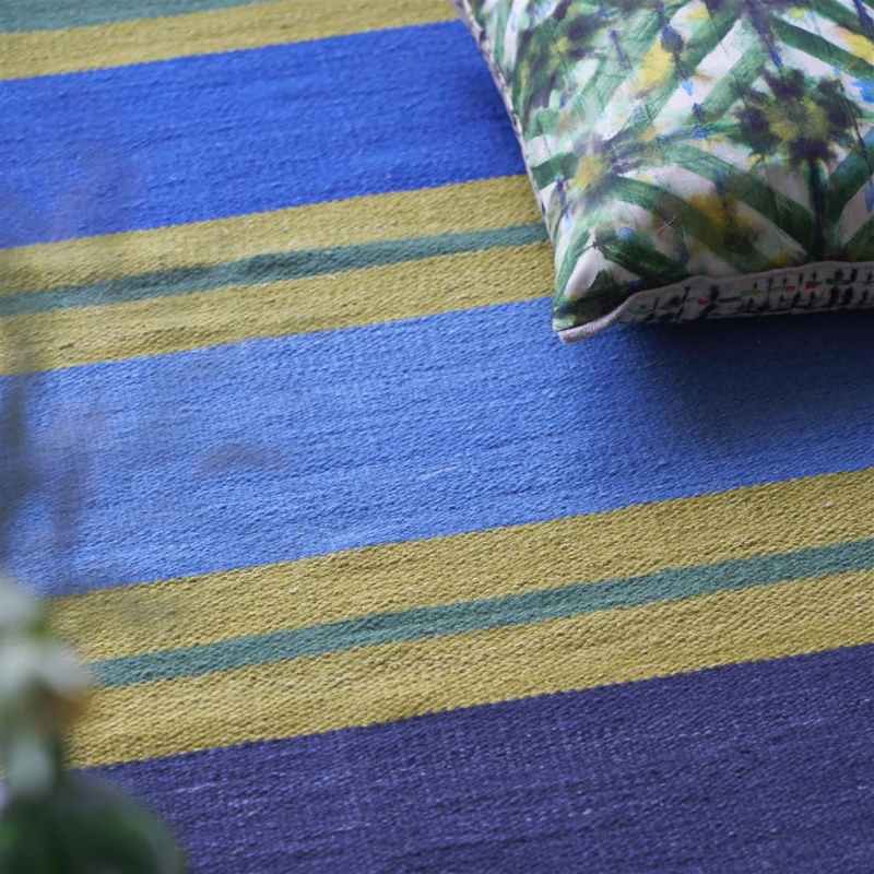 Benares Wool Striped Rugs by Designers Guild in Azure Blue