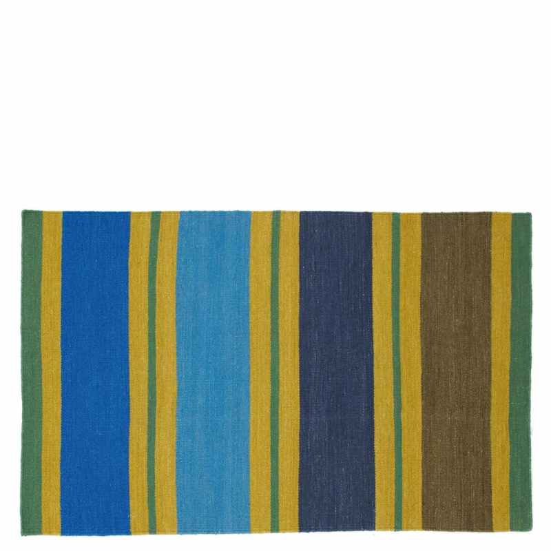 Benares Wool Striped Rugs by Designers Guild in Azure Blue
