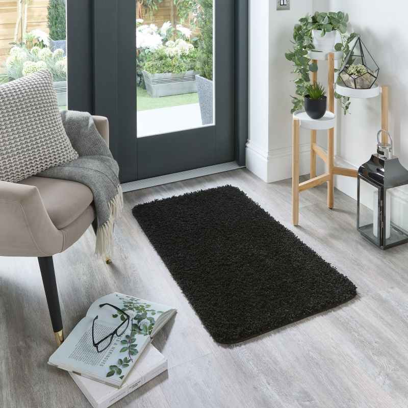 Buddy Washable Plain Rugs in Black
