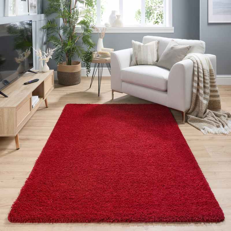 Buddy Washable Plain Rugs in Red