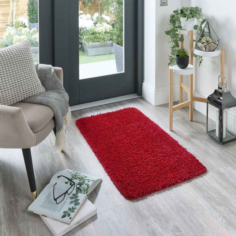 Buddy Washable Plain Rugs in Red