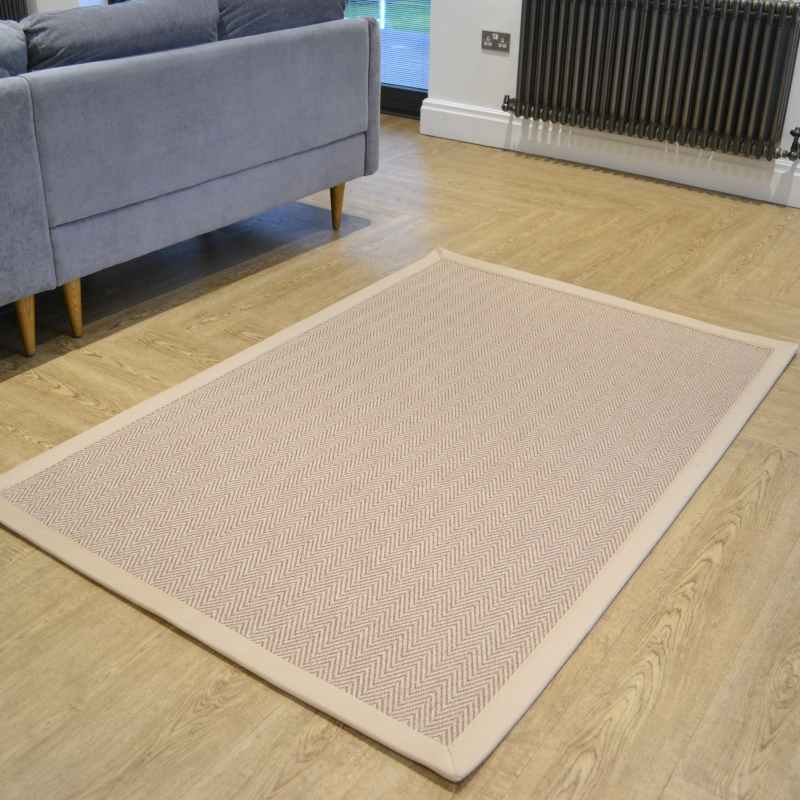 Chevron Easycare Plain Border Rug in Cotswold Beige