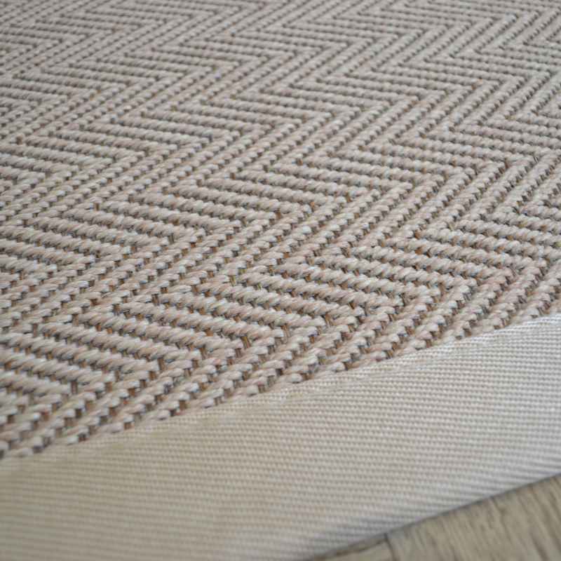 Chevron Easycare Plain Border Rug in Cotswold Beige