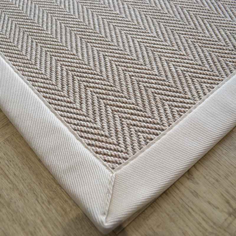 Chevron Easycare Plain Border Runner Rug in Cotswold Beige