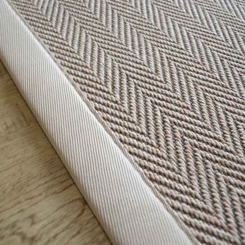 Chevron Easycare Plain Border Runner Rug in Cotswold Beige
