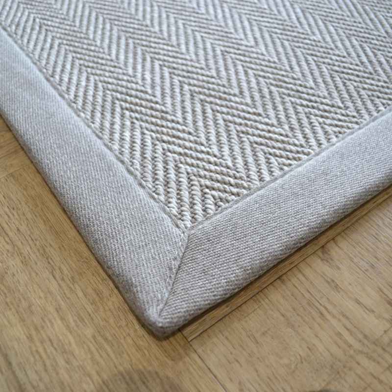 Chevron Easycare Plain Border Runner Rug in Granite Grey