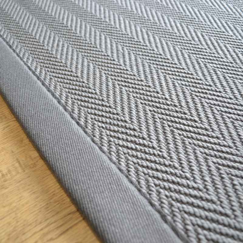 Chevron Easycare Plain Border Runner Rug in Granite Grey