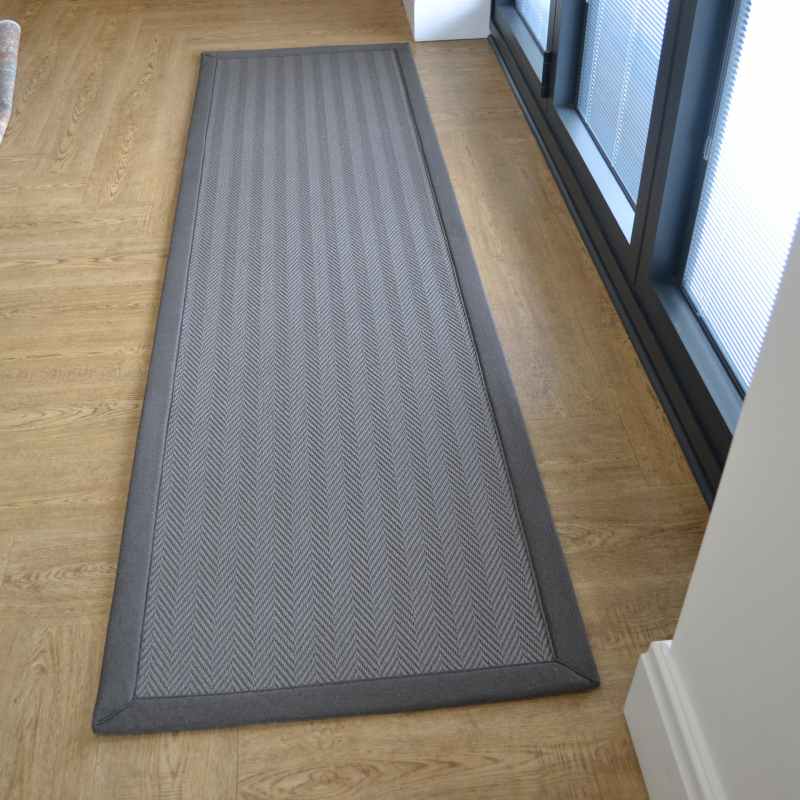 Chevron Easycare Plain Border Runner Rug in Quarry Grey