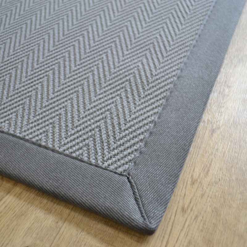 Chevron Easycare Plain Border Runner Rug in Quarry Grey