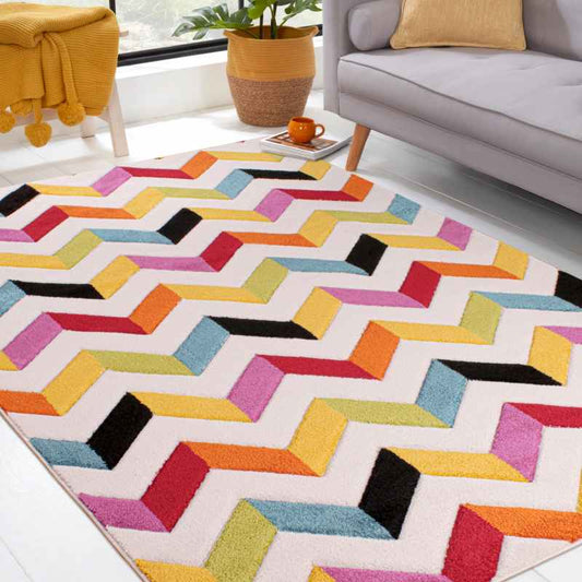 Spectra Coral Carved Chevron Modern Rugs in Multi