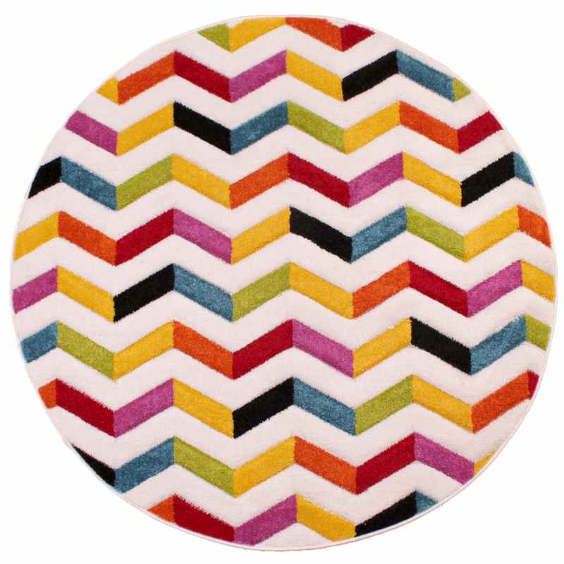 Spectra Coral Carved Chevron Modern Circle Rugs in Multi