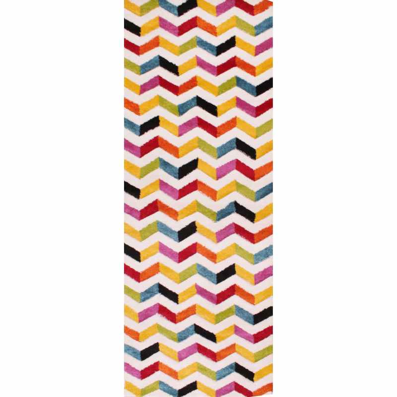 Spectra Coral Carved Chevron Modern Runner Rugs in Multi